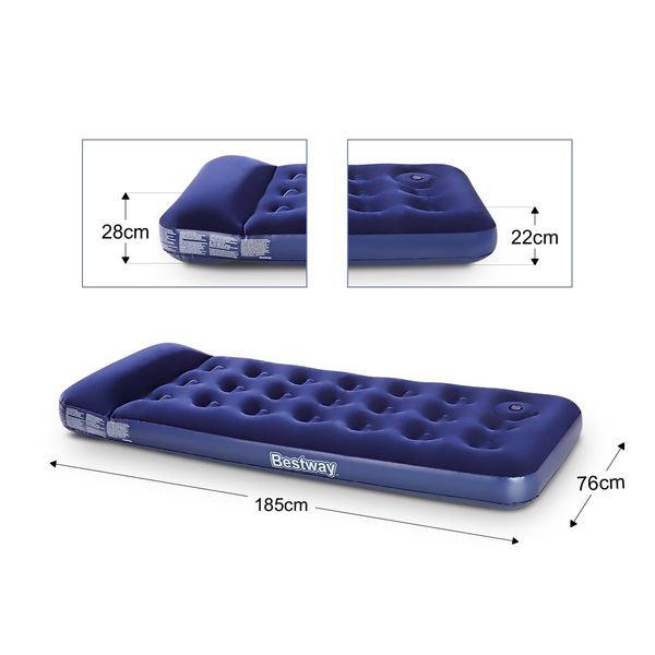 Bestway Single Inflatable Mattress Built-in Pillow Foot Pump