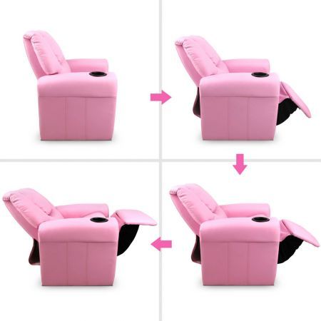 Keezi Kids Recliner Chair Pink PU Leather Sofa Lounge Couch Children Armchair