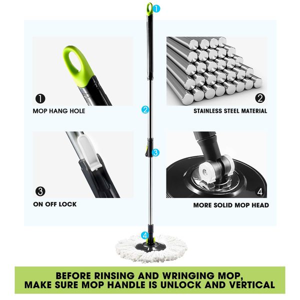 360 Degree Spin Mop & Stainless Steel Dry Bucket with Four Free Mop Heads 