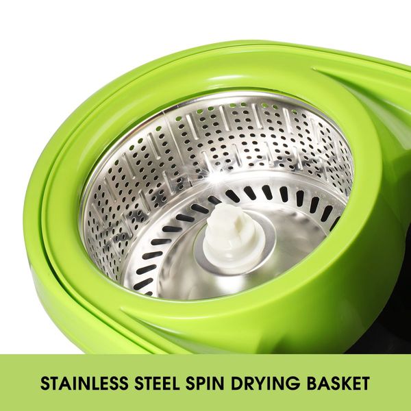 360 Degree Spin Mop & Stainless Steel Dry Bucket with Four Free Mop Heads 