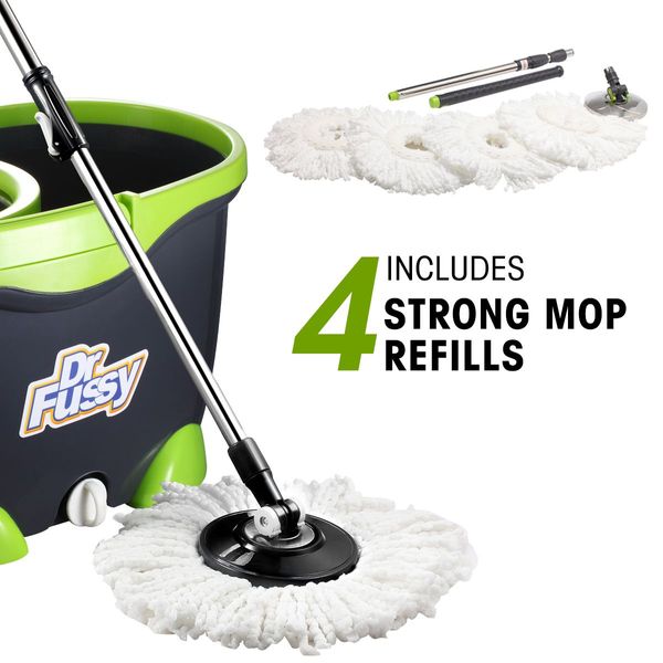 360 Degree Spin Mop & Stainless Steel Dry Bucket with Four Free Mop Heads 