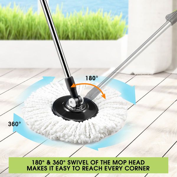 360 Degree Spin Mop & Stainless Steel Dry Bucket with Four Free Mop Heads 