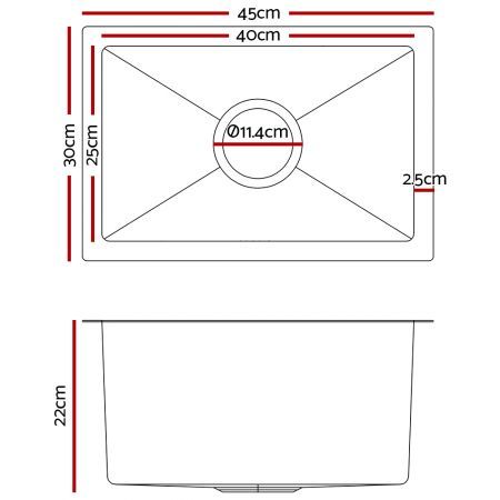 Cefito 30cm x 45cm Stainless Steel Kitchen Sink Under/Top/Flush Mount Silver