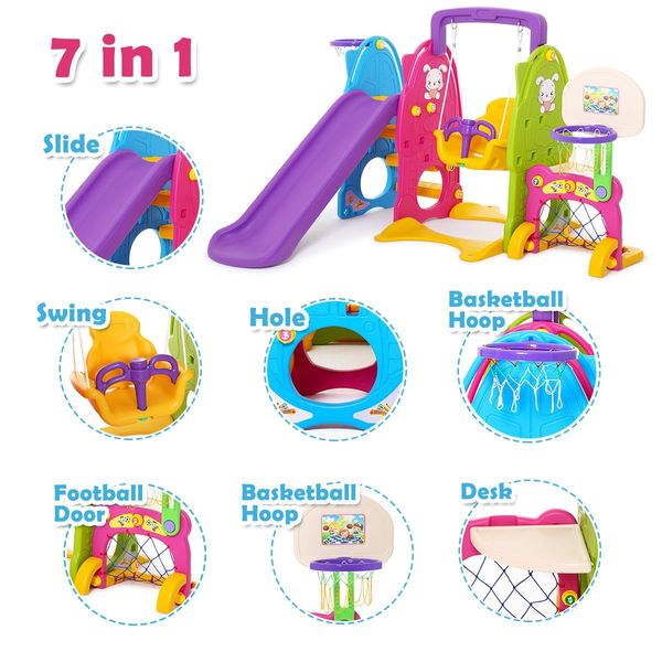 Colorful 7-in-1 Playset with Swing & Slide Toys