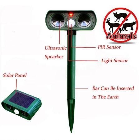 Ultrasonic Solar Power Cat Dog Repeller Outdoor Garden Infrared Sensor Animal Scarer