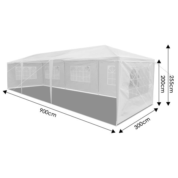 3x9m White Walled Waterproof Outdoor Gazebo