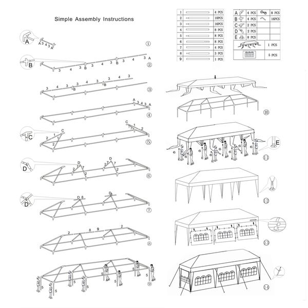 3x9m White Walled Waterproof Outdoor Gazebo