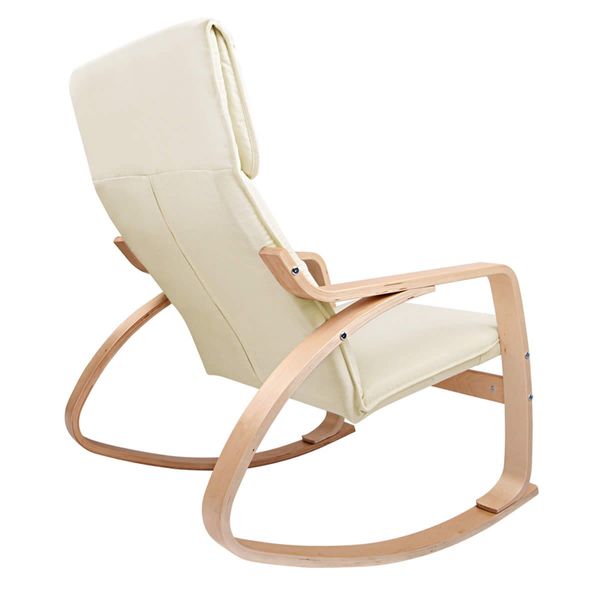 Artiss Rocking Armchair Bentwood Frame With Foot Stool Beige