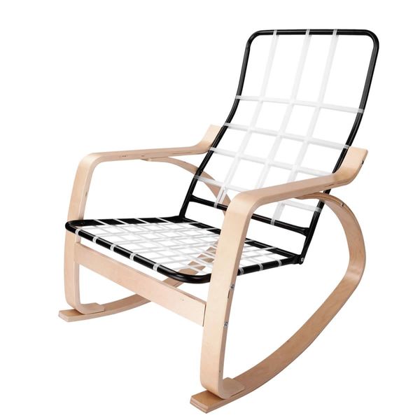 Artiss Rocking Armchair Bentwood Frame With Foot Stool Beige