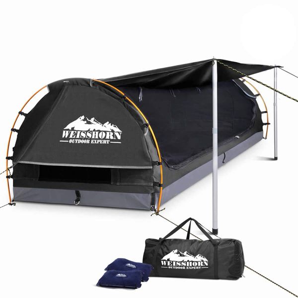 Weisshorn Double Camping Canvas Swag with Mattress and Air Pillow - Grey