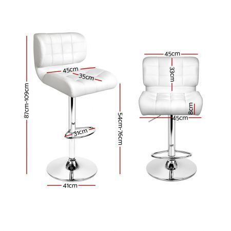 Artiss 2x Bar Stools Gas Lift Leather Padded White