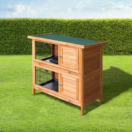 i.Pet Rabbit Hutch 91.5cm x 45cm x 82cm Chicken Coop Large Wooden House Run Cage Pet Bunny