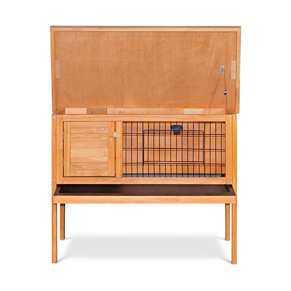 Wooden Rabbit Hutch with Hinged Lid