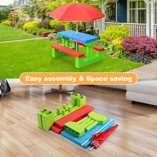 Kids Picnic Table Outdoor Multi-Colour Set with Umbrella