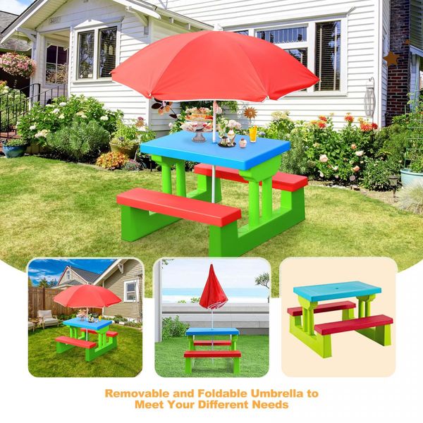 Kids Picnic Table Outdoor Multi-Colour Set with Umbrella