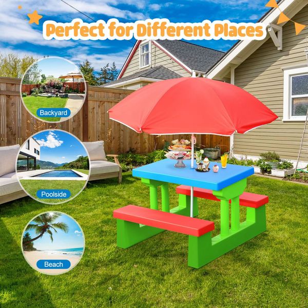 Kids Picnic Table Outdoor Multi-Colour Set with Umbrella