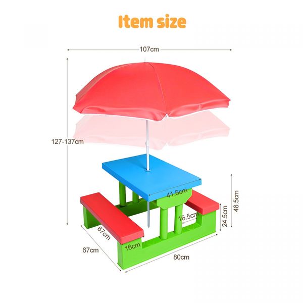 Kids Picnic Table Outdoor Multi-Colour Set with Umbrella