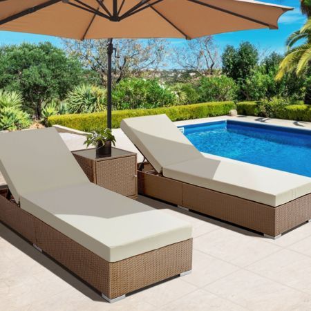 3 pcs Brown Wicker Rattan 2 Seater Outdoor Lounge Set Beige