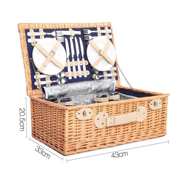 Alfresco 4 Person Picnic Basket Set Insulated Blanket