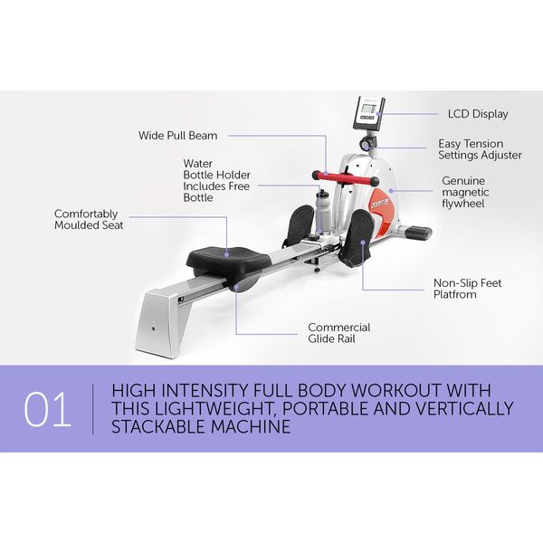 Powertrain Magnetic Flywheel Rowing Machine - Silver