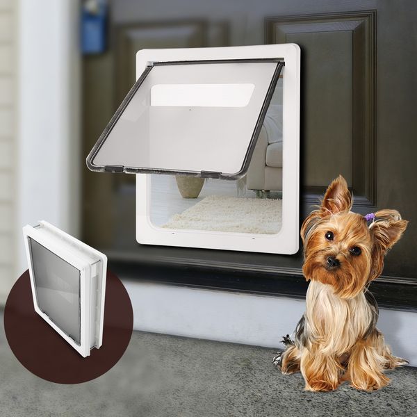 XL 2 Way Lockable Dog Cat Pet Door Safe Brushy Flap Locking Magnetic White