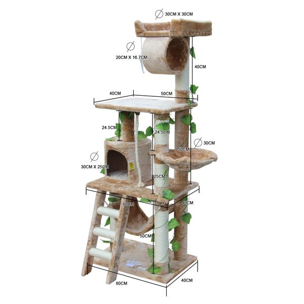 155cm Cat Scratching Post Tree Scratcher Pole Gym House Furniture Multi Level Medium Beige