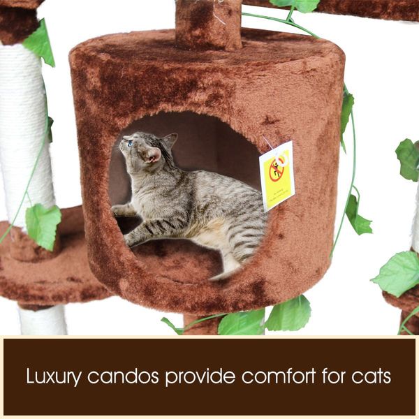 Cat Scratching Tree Condo Climbing Scratcher Posts Poles Tower Modern Pet Play House Furniture Multi Levels 2.1m Tall Brown