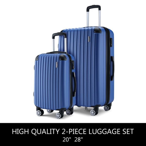 2Pc Hard Shell Luggage Suitcase Set-Blue With TSA Lock