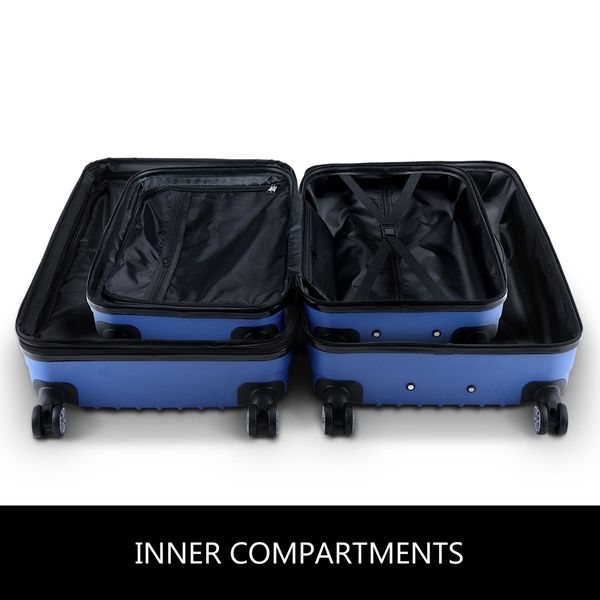 2Pc Hard Shell Luggage Suitcase Set-Blue With TSA Lock