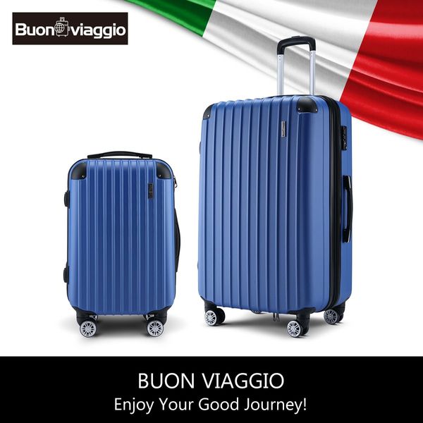 2Pc Hard Shell Luggage Suitcase Set-Blue With TSA Lock