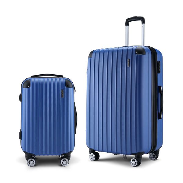 2Pc Hard Shell Luggage Suitcase Set-Blue With TSA Lock