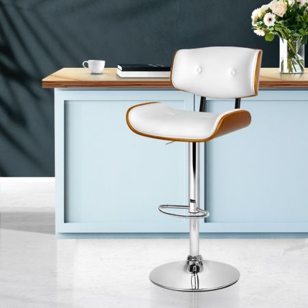 Artiss Bar Stools Gas Lift Leather White