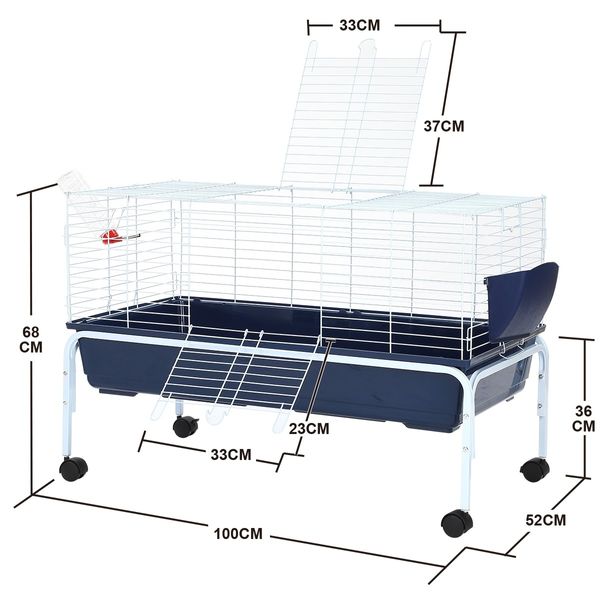 Rabbit Hutch Metal Pet Bunny House Cage Mobile Safety Pen Small Animal Home Water Bottle 100cm