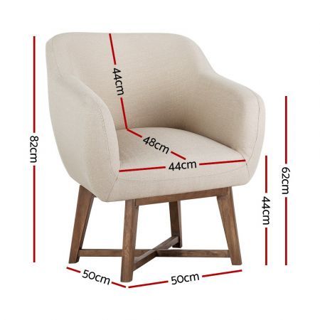 Fabric Tub Lounge Armchair with Criss-cross Base - Beige