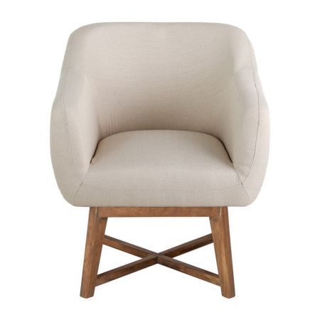 Fabric Tub Lounge Armchair with Criss-cross Base - Beige