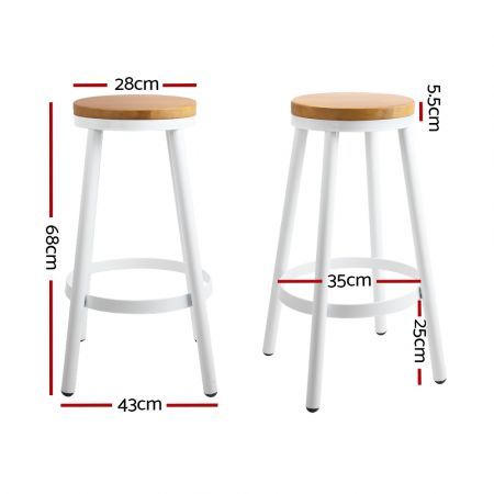 Artiss Set of 2 Wooden Stackable Bar Stools - White and Wood