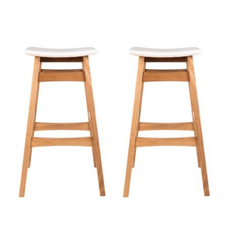 Artiss Set of 2 Padded PU Leather Wooden Bar Stools - White