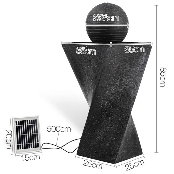 Gardeon Solar Water Feature with LED Lights Black 85cm