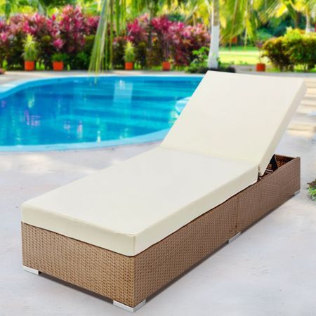 Wicker Sun Lounger with 3 Cover Sets - Brown