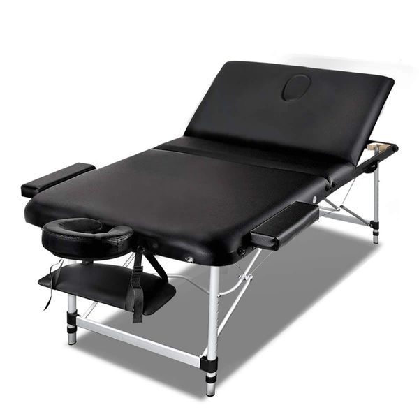 Zenses Massage Table 80cm 3 Fold Aluminium Beauty Bed Portable Therapy Black