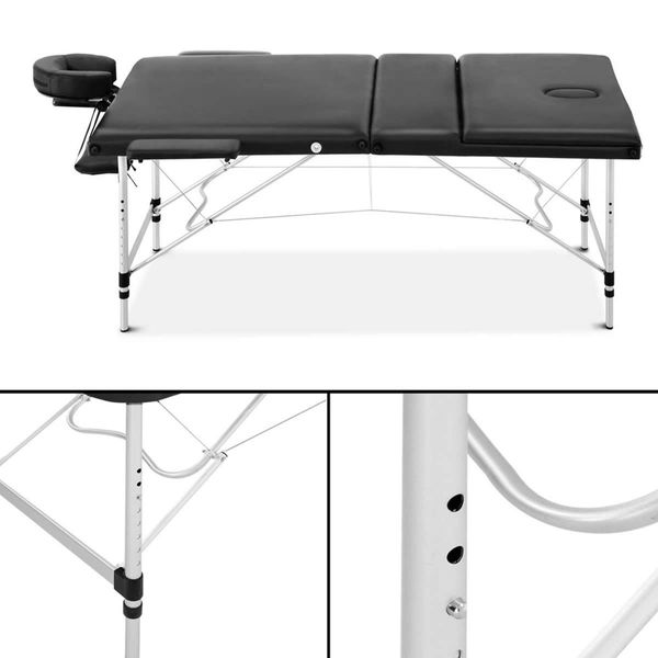 Zenses Massage Table 80cm 3 Fold Aluminium Beauty Bed Portable Therapy Black