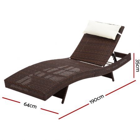 Gardeon Sun Lounge Wicker Lounger Outdoor Furniture Beach Chair Garden Adjustable Brown