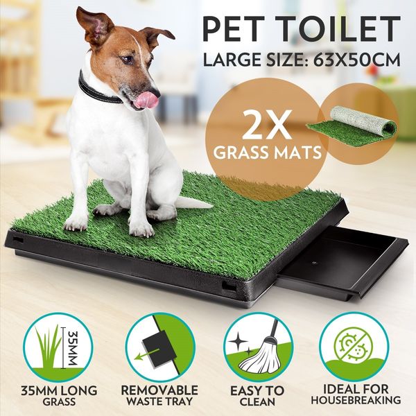 Dog Grass Toilet Indoor Pet Potty Training Pet Loo Tray Pee Pad 2 Mats Large