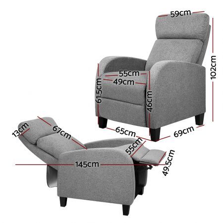 Linen Fabric Luxury Sofa Armchair Recliner Chair - Grey