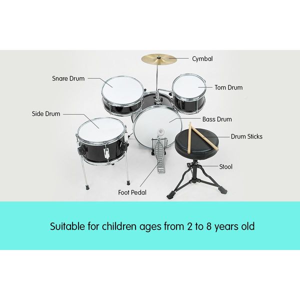 Children's 4pc Diamond Drum Kit Set - Black