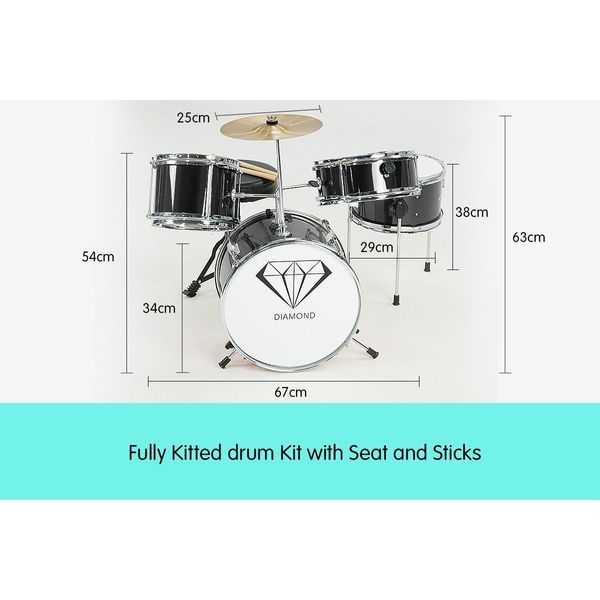 Children's 4pc Diamond Drum Kit Set - Black