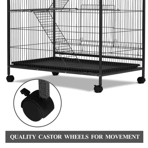 Cat House Pet Hamster Animal Home Rabbit Hutch Ferret Aviary Bird Cage Powder Coated Frame Bottom Lock 4 Levels