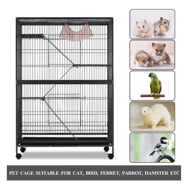 Cat House Pet Hamster Animal Home Rabbit Hutch Ferret Aviary Bird Cage Powder Coated Frame Bottom Lock 4 Levels