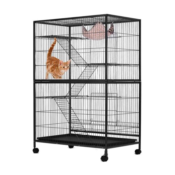 Cat House Pet Hamster Animal Home Rabbit Hutch Ferret Aviary Bird Cage Powder Coated Frame Bottom Lock 4 Levels