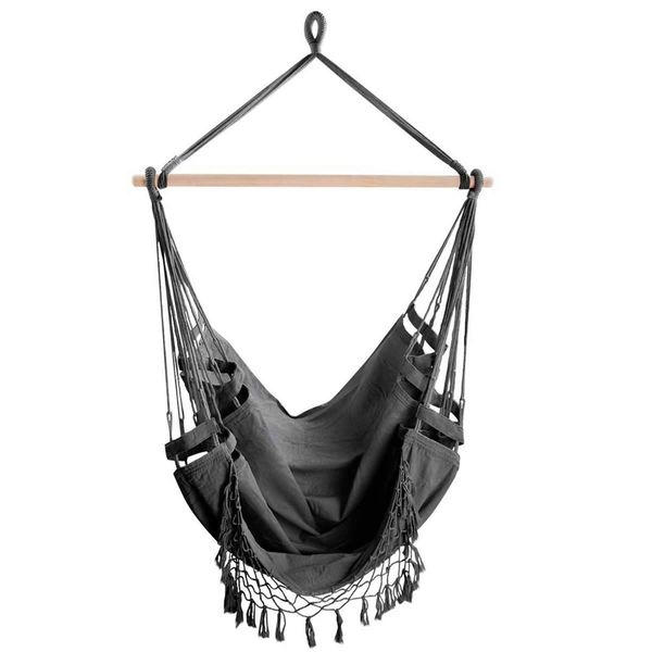 Gardeon Hanging Hammock Chair Outdoor Swing Hammocks Tassel Grey